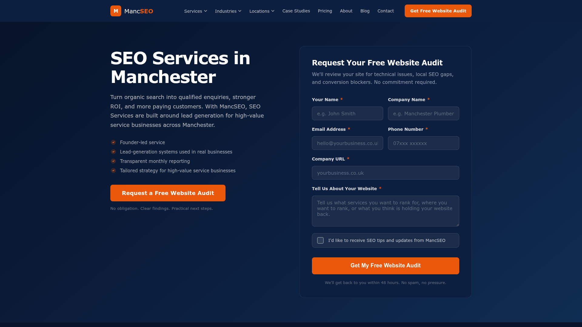 MancSEO website screenshot