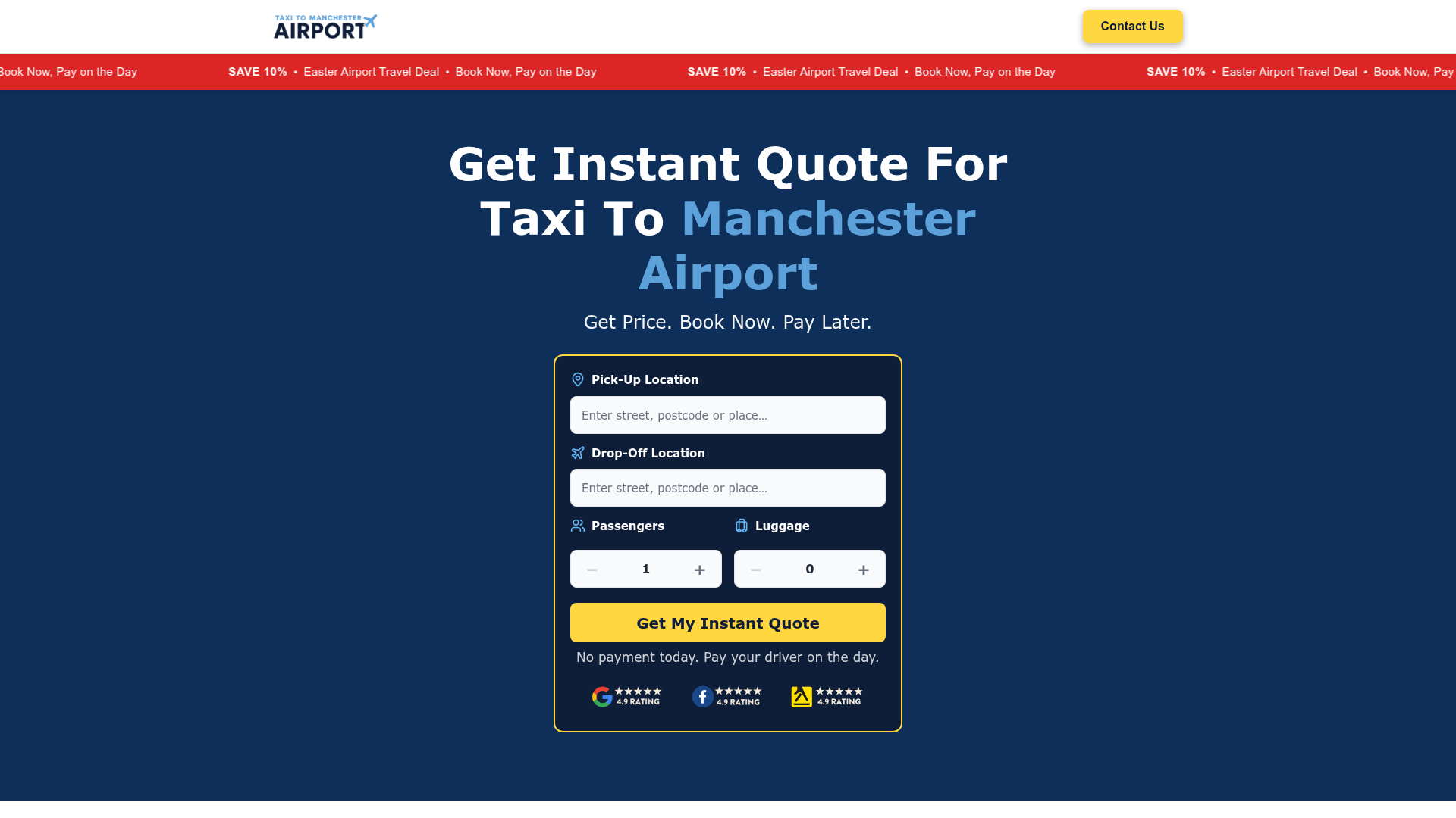 Taxi to Manchester Airport website screenshot